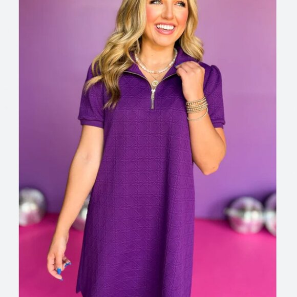 SSYS The Label Everyday Dress in Cane Quilted Purple Preppy Shift Dress Sz M - Picture 1 of 6